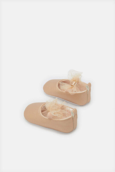 REDTAG Baby Gold Bow Embellished Pram Shoes