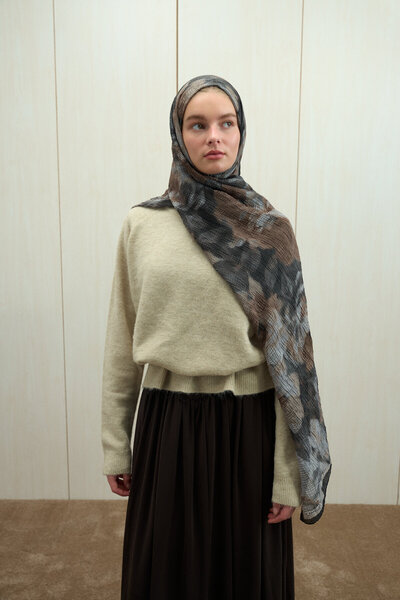 cs camellia scarf Σάλι Frosted Bloom Muslin - Μαύρο Μπεζ