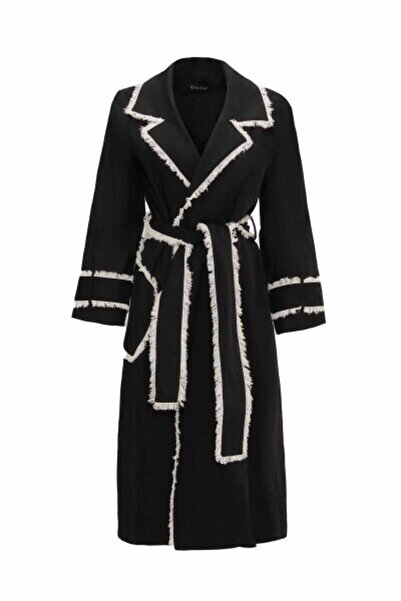 MISS DALIDA Püskül Detaylı Keten Siyah Trençkot