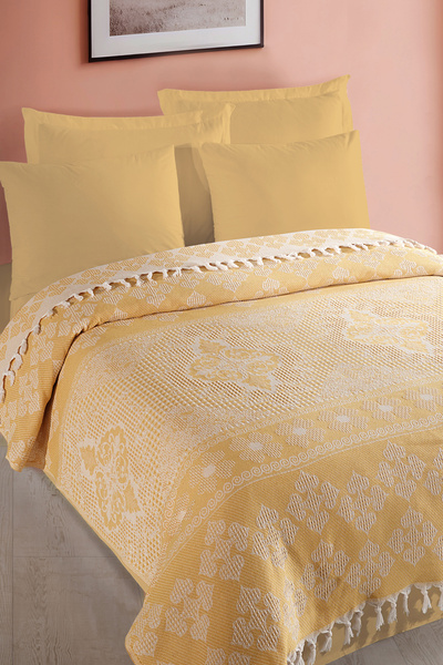 Enlora Home Çok Amaçlı Pike Seti Çift Kişilik Osmanlı K.Hardal (3 Parça)