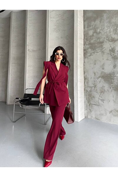 Bella Breeze Women's Oversize Tie-Up Design Vest Pants Suit