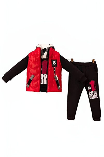 Hippıl Baby Men's Vest Set 3-Piece Set - Cotton Lined Vest, Lumberjack Detailed Fleece-Lined Sweatshirt and Sweatpants