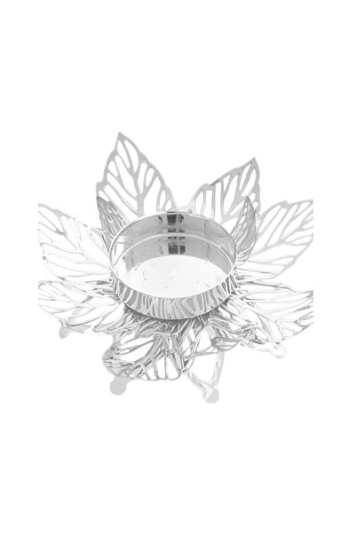 wei inox Κηροπήγιο, μοτίβο λουλουδιών, μέταλλο, ασημί, 12x12 εκ.