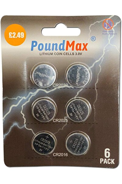 PoundMax Süper Karışık CR2032 CR2025 CR2016 3 V Lityum Düğme Pil (6'lı Paket)