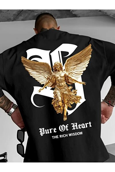 Printiva Unisex Oversize GOLDEN ANGEL Βαμβακερό T-Shirt με στάμπα και κοντό μ...