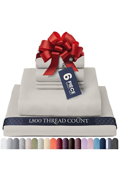 Generic BELADOR Silk-like Ultra Soft Luxury Bed Sheet Set, Deep Pocket, Elastic Edges, Queen, Gray, 6-Piece