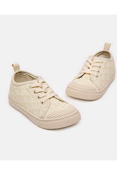 REDTAG Infant Girls Beige Floral Embroidered Sneakers