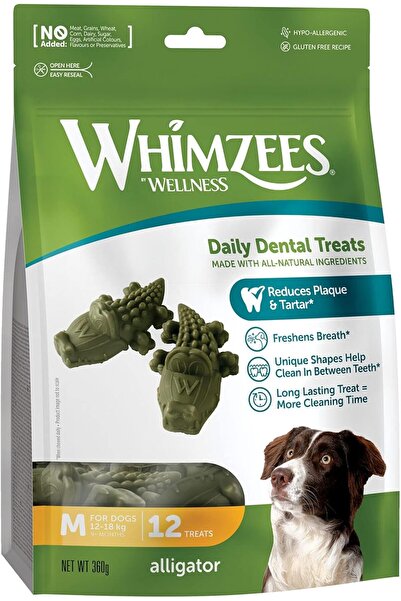 Whimzees Alligator Dental Chews for Dogs, Natural Grain-Free, Medium (12 pcs, 360g)