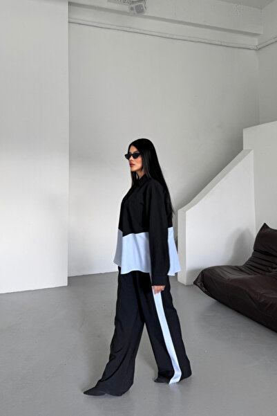 Lady Moss Polyvi̇skon - Poplin Piece Shirt Pants Suit - Black