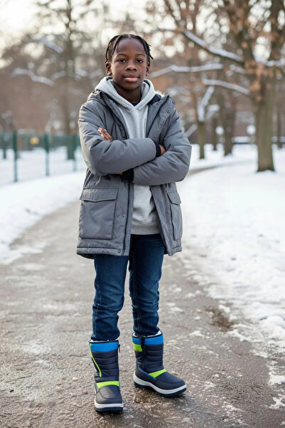 AkınalBella Çocuk İçi Kürklü Su Geçirmez Fermuarlı Kar Bot