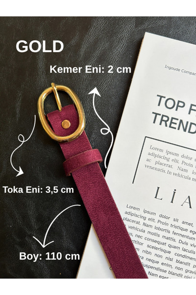 LİA KEMER Desire Ring Patterned Suede Women's Gold Buckle Belt Jacket Belt Dress Belt Trouser Belt