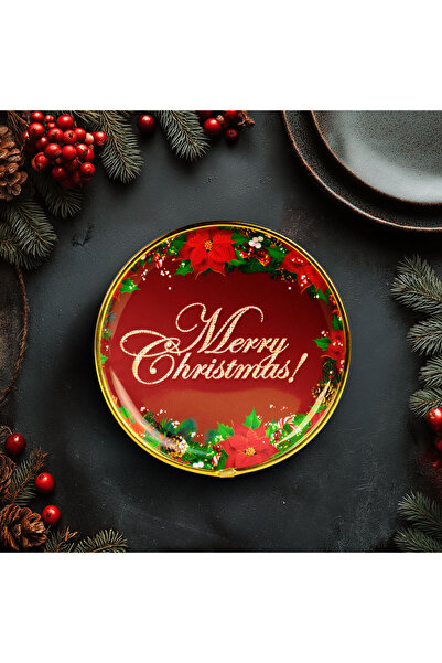 OEM Tava decorativa din plastic – model „Merry Christmas” – 22 cm