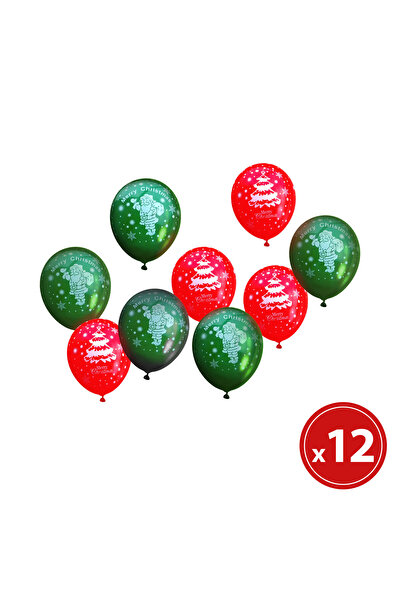 CED AUTO TRADE Balloon set - red, green, with Christmas motifs - 12 pieces / pack