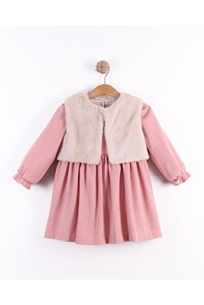 Serkon Kids Peluş Yelekli Kadife Elbise