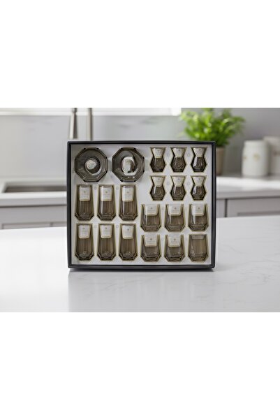 Herencia 24 parça cam bardak seti (siyah görünümlü)