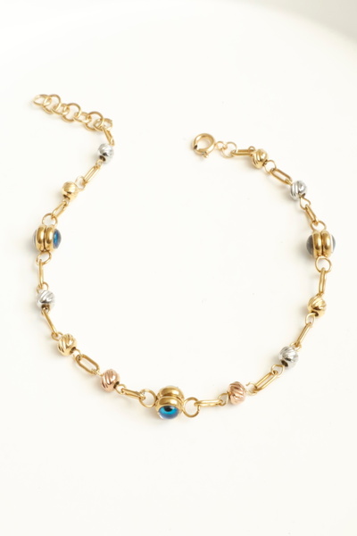 DEMOKAN Kadın Çelik Bileklik Nazar Boncuk Mix Dorika Bileklik