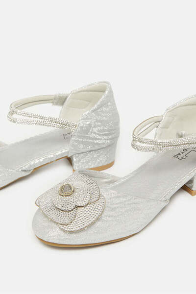 REDTAG Senior Girls Silver Flower Heel Sandals