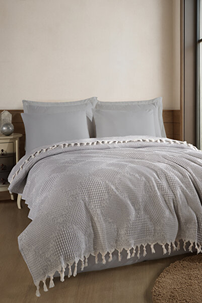 Enlora Home Çok Amaçlı Pike Takımı Çift Kişilik Dantel Gri (Tam Takım)