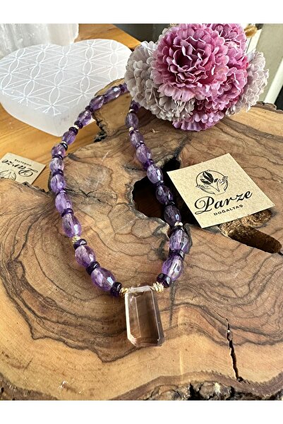 parze doğaltaş قلادة بتصميم الأميترين والأميثيست