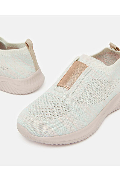 REDTAG Girls Beige Flyknit Slip-On