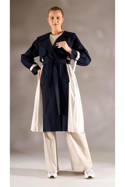shE tekstil Italian Style Asterli Trench Coat Navy Blue
