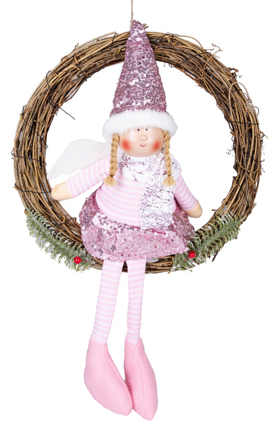 Herdekora زينة عيد الميلاد، إكليل الباب، وردي - شخصية خرافية، 30x52 سم