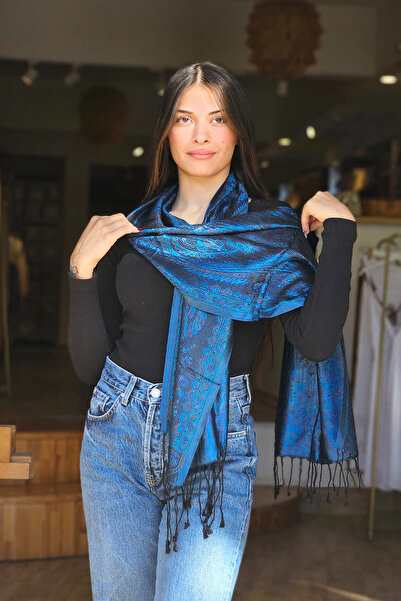 İpek Lacivert Jakarlı Fular