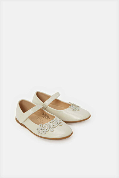 REDTAG Girls Cream Flower Embellished Ballerina