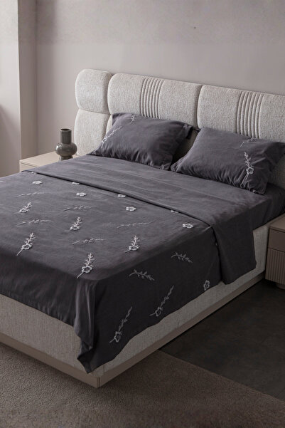 EL EVLİNA HOME COLLECTİON Çift Kişilik Nakışlı Yatak Örtüsü Seti Şönil Kumaş ...