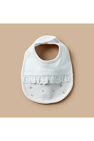 Juniors Cherry Print Bib with Lace Detail and Button Closure
