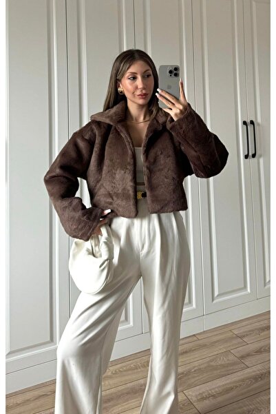 FMN Moda Ball Cut Premium Design Fur Plush Soft Lining Equivalent Big Lapel Jacket Coat Overcoat