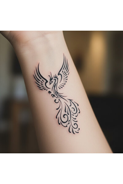 Lavmi Anka Kuşu Geçici Dövme Şablonu Stencil Kalıp - 12x6 cm (Kına ve Fırça D...