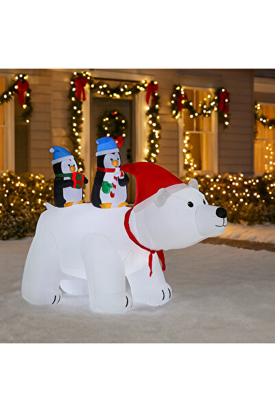 Selgot Urs polar gonflabil cu pinguini, iluminare LED, înălțime 200 cm