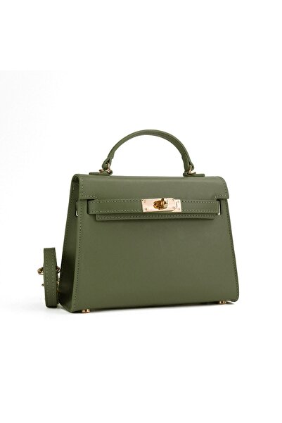 Posete Fagaras Thea Slim Mini Leather Purse - Khaki, 1 Compartment, 1 Pocket, Adjustable Strap max 122 cm