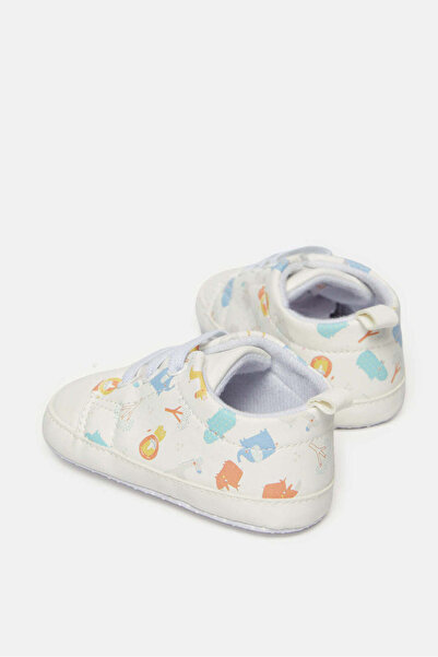 REDTAG Baby White Printed Pram Shoe
