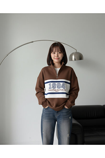 Touz Moda Streetwear Half Zipper 1994 Printed Sweet