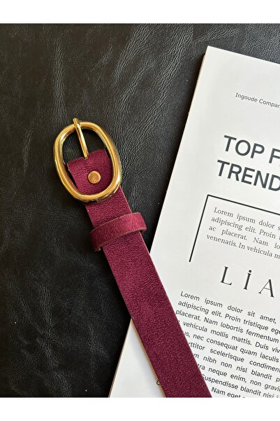 LİA KEMER Desire Ring Patterned Suede Women's Gold Buckle Belt Jacket Belt Dress Belt Trouser Belt