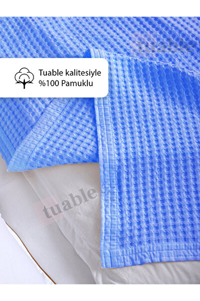 Tuable Waffle Blue Pike Double Size 220X240Cm 100% Cotton Soft Pike
