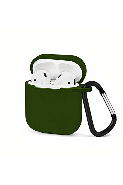 Casey Studios Silicone Protective Case for Apple AirPods Generation 1/2, with Carabiner Keychain, Dark Green