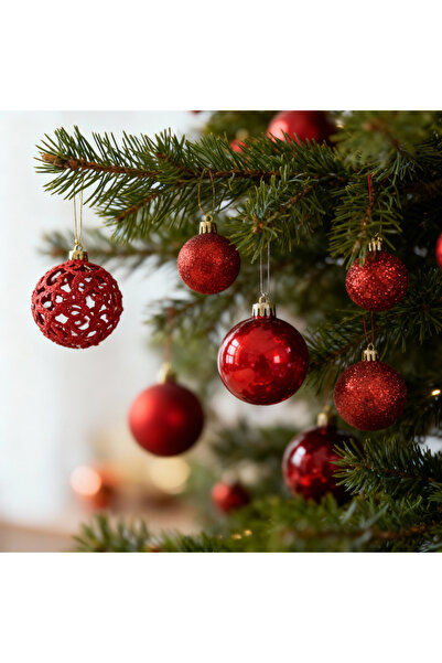 OEM Set de ornamente pentru brad – 100 de globuri + varf stea – rosu