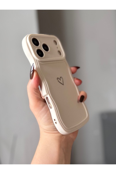 MİRAZ TASARIM iPhone 17 Pro Max Heart Printed Wave Edge Ecru Case2