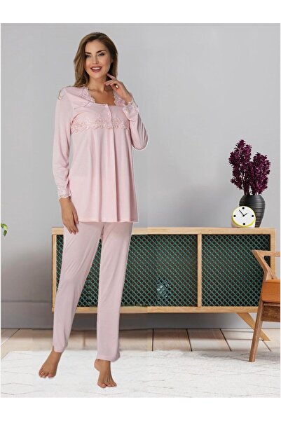 Lohusa Homewear طقم بيجامة للحوامل بتصميم مفصل من الدانتيل الوردي (إيفورت)