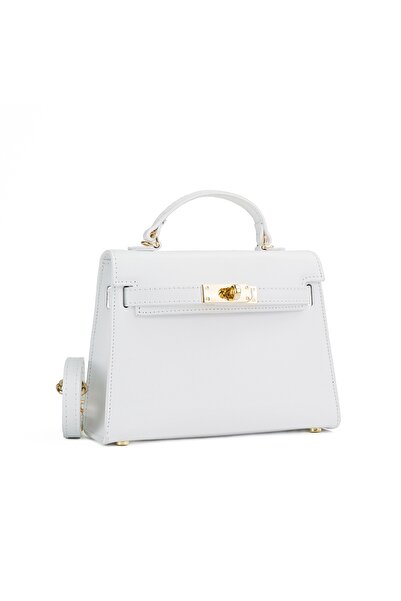 Posete Fagaras Thea Slim Mini Leather Purse - White, 1 Compartment, 1 Pocket, Adjustable Strap max 122 cm