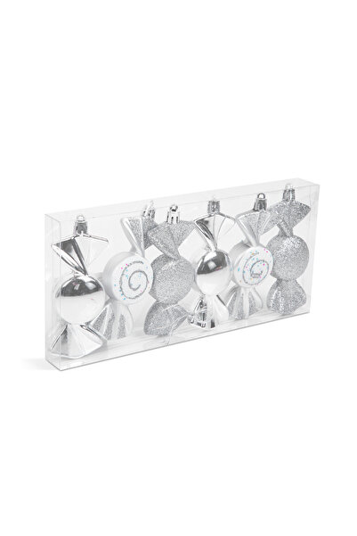 OEM Set decor brad - bomboane argintii - 10 x 3,6 cm - 6 buc/set