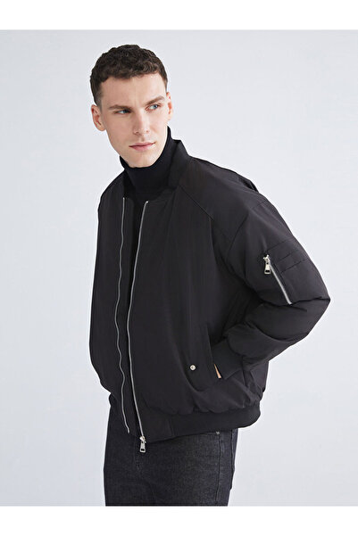 LC Waikiki Black Comfortable Fit College Collar Men's Bomber Jackets