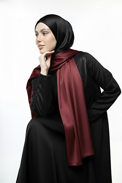 HARİKA WEAR شال حريري أسود عنابي - غطاء رأس بلونين