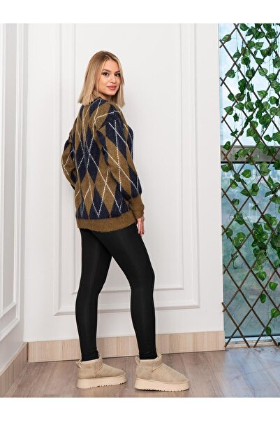 ribana Women's Diamond Pattern Soft Wool Knit Sweater