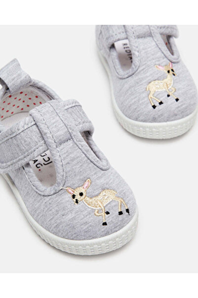 REDTAG Infant Girls Grey Deer Embroidered Sneaker