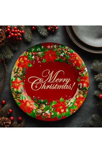 OEM Tava decorativa din plastic – model „Merry Christmas” – 37,5 cm