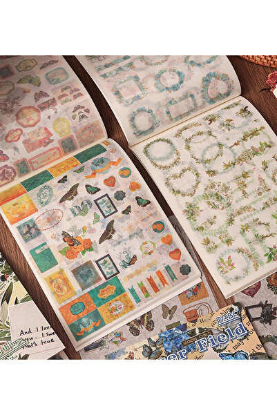 hediyeofisi Vintage 24 Sheets Sticker Book – Retro Sticker Notebook for Bullet Journal and Daily Planner